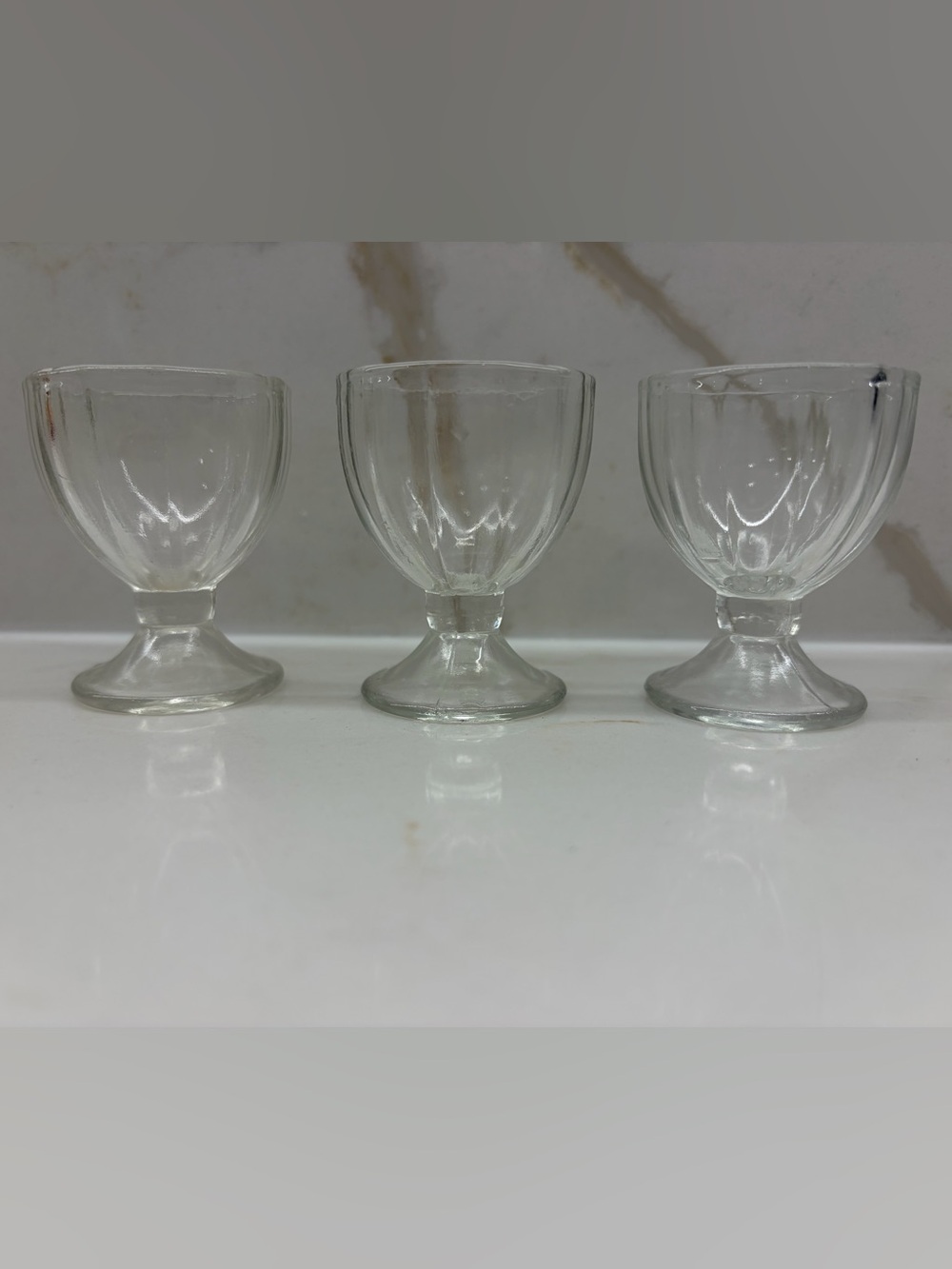 Vintage Set of 3 Clear Glass Scalloped Egg Cups